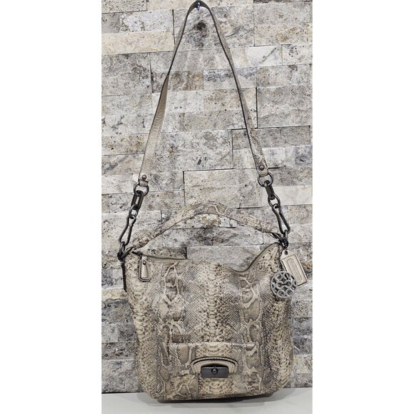 Coach Leather Kristin Shoulder Bag Python Embossed Neutral Snake Hobo Purse - Picture 8 of 16